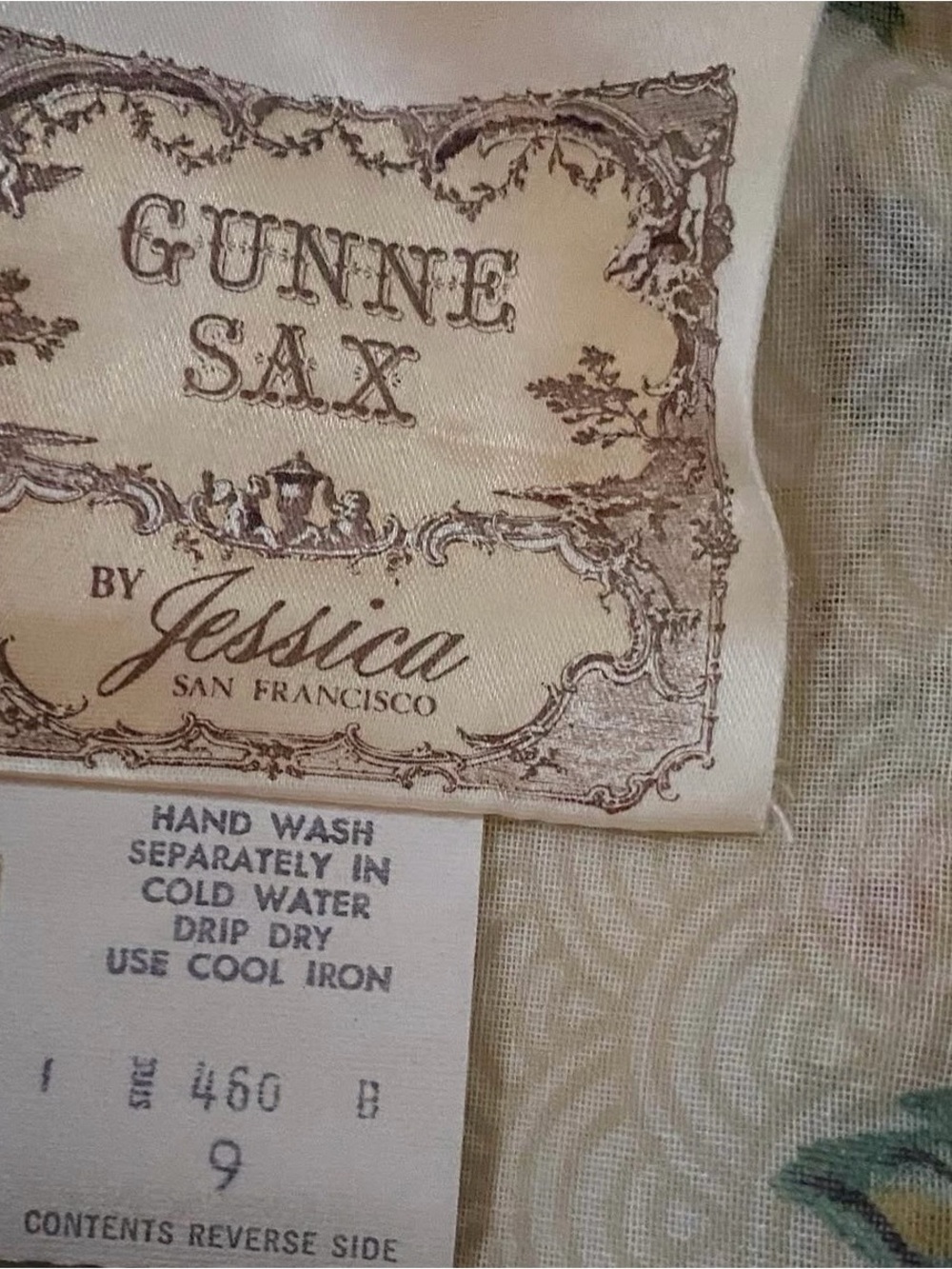 Gunne Sax Vintage 1970’s Ivory Floral Bird Print Maxi Prairie Dress Size 9 - Picture 11 of 16
